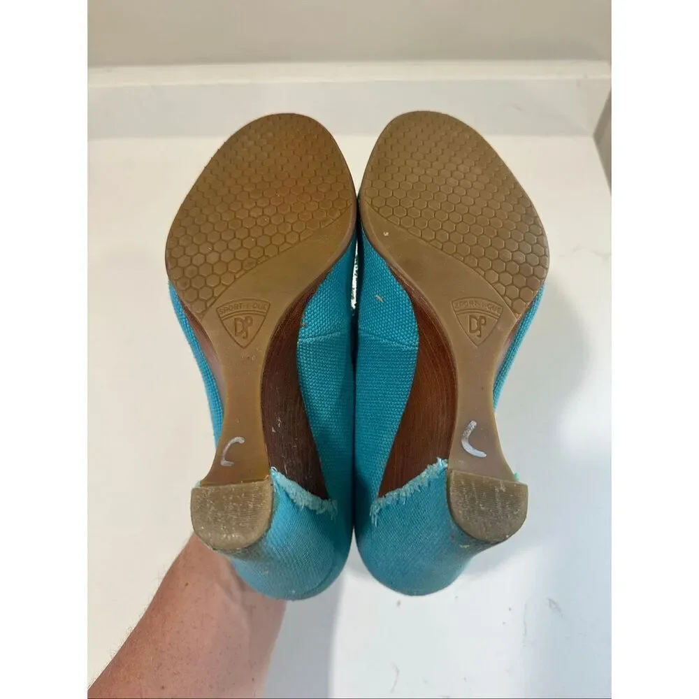 Sport-I-Que Donald Pliner Teal Cloth Wedge Heels Size 10